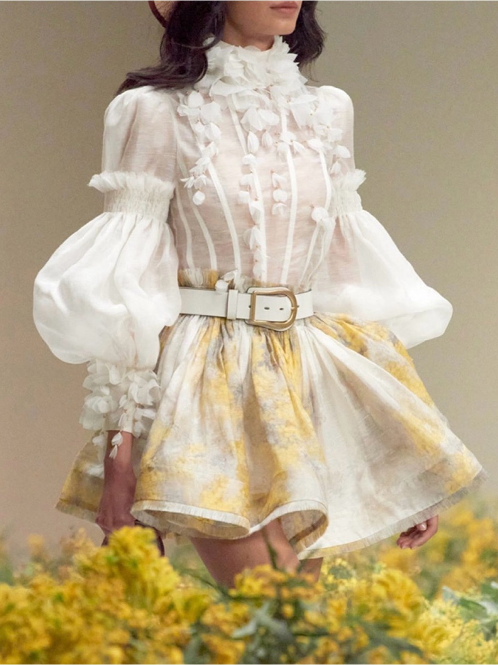 Zimmermann White Floral Appliqué Puff-Sleeve Blouse